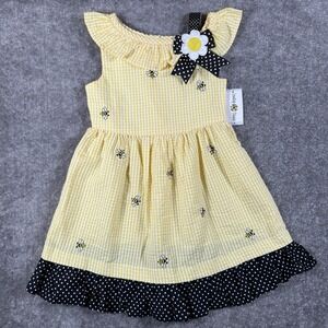 NWT Counting Daisies Dress Girls 5 Yellow‎ Check Bees Summer Sleeveless
